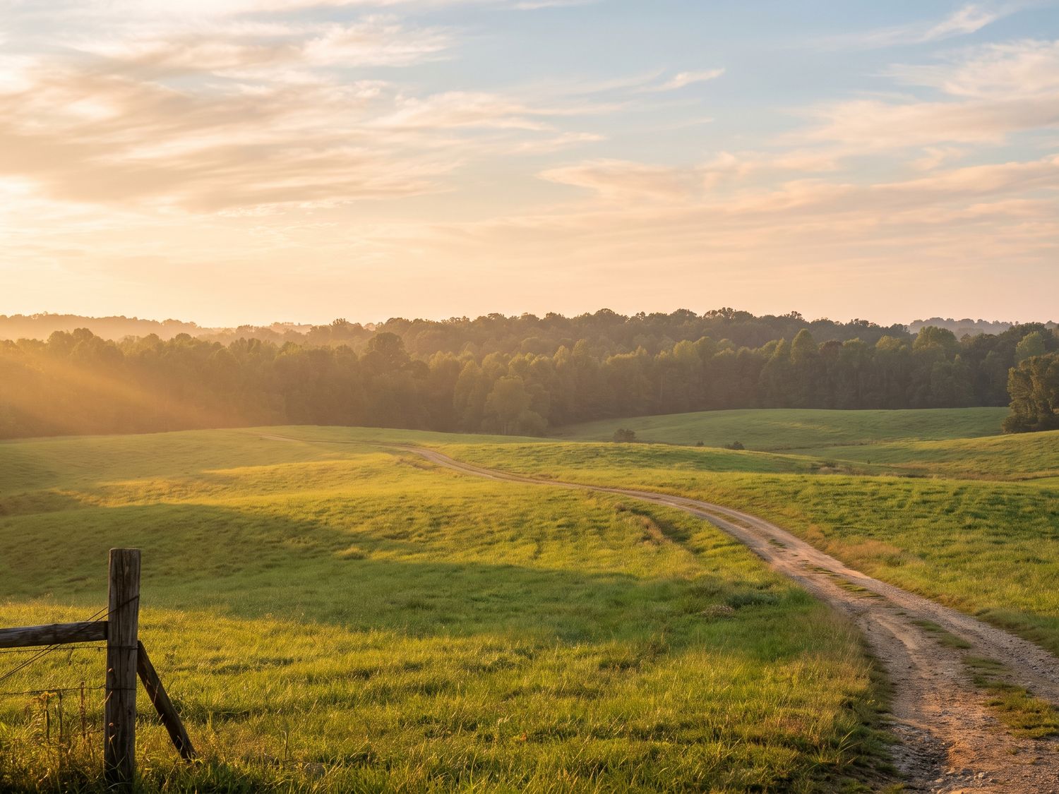 Rolling foothills at golden hour outside Hickory, North Carolina