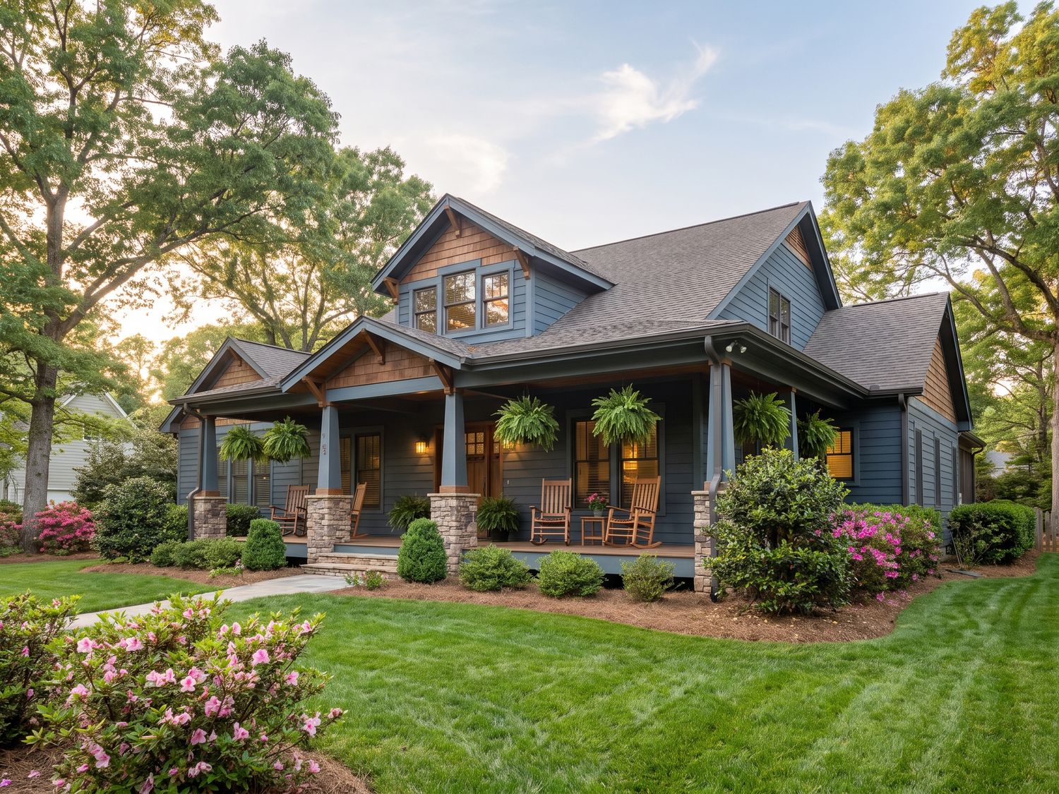 Craftsman home with a covered porch in a North Carolina foothills neighborhood